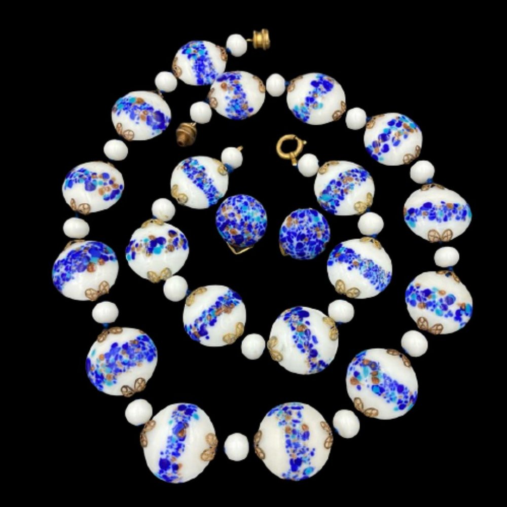 Vintage Venetian Frit Glass Set Necklace Bracelet Earrings